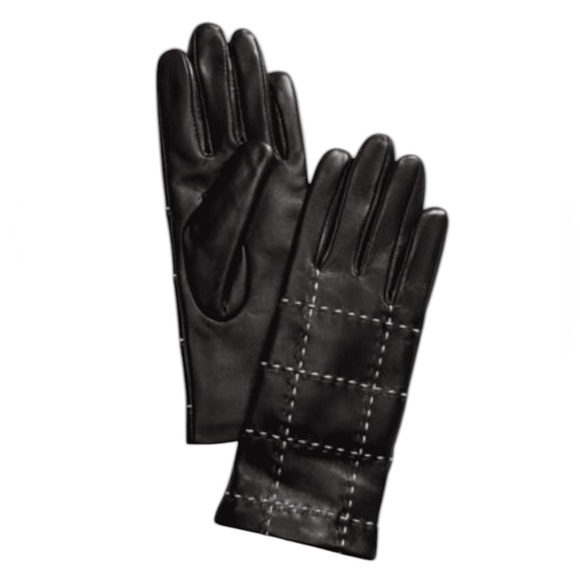 NWT Charter Club Women’s Topstitch Black Leather‎ Gloves Stocking Stuffer Gift - Picture 1 of 3